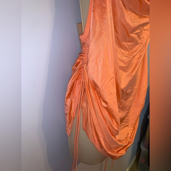 Cacique Orange Draped Women's tank Top satin side ruched criss cross back 22/24 - Picture 3 of 6